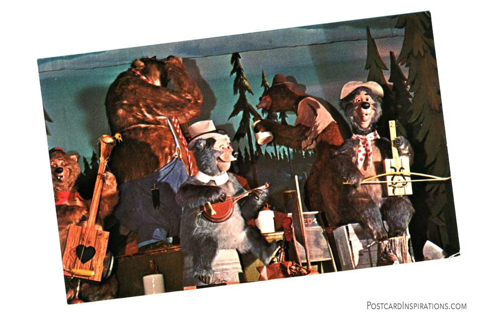A real foot-stopin' hoe down featuring the Five Bear Rugs, greets visitors to Frontierland's Country Bear Jamboree.