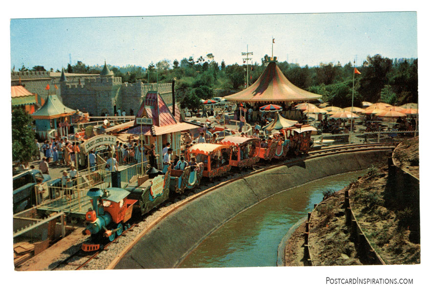 A ride aboard the lovable Casey Jr. offers a panoramic view of all Fantasyland. (Postcard)