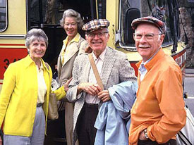 Frank Thomas (center) with his best friend Ollie Johnston and their respective wives in 1985