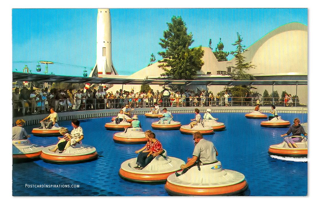 Flying Saucers – fact or fancy, "Flying Saucers" have a place in Disneyland's Tomorrowland, where a guest may pilot his own ship in free flight, above the ground.