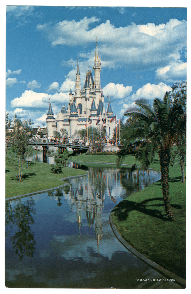 Cinderella Castle (Postcard) 

With its golden gothic spires reaching toward the clouds, Cinderella Castle marks the gateway to fantasyland… home of Peter Pan, Snow White, Mickey Mouse and dozens of other characters "come to life" from famous Walt Disney film Classics.